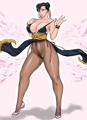 Street fighter girl in pantyhose with no underwears