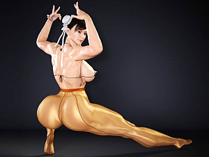 Drawn street fighter girls showing off strong sexy legs in pantyhose